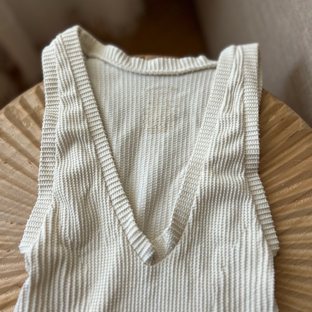 Free People Cream Ribbed Knit Sleeveless Top - Picture 2 of 5